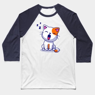 Cute Cat Yawning Sleepy Cartoon Baseball T-Shirt